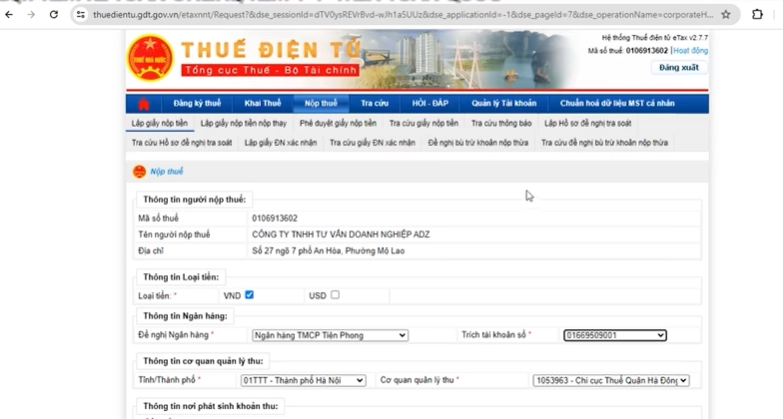 Cách nộp thuế môn bài online từng bước 05