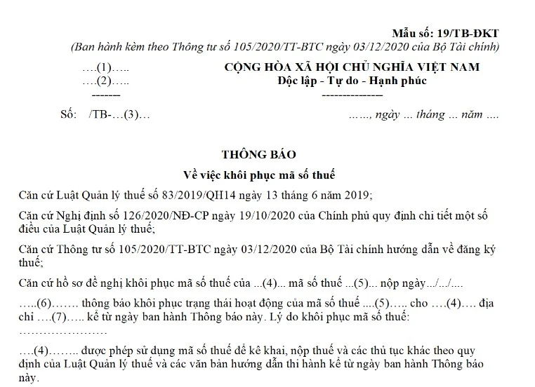 Hướng dẫn mở lại mã số thuế bị đóng gồm thủ tục