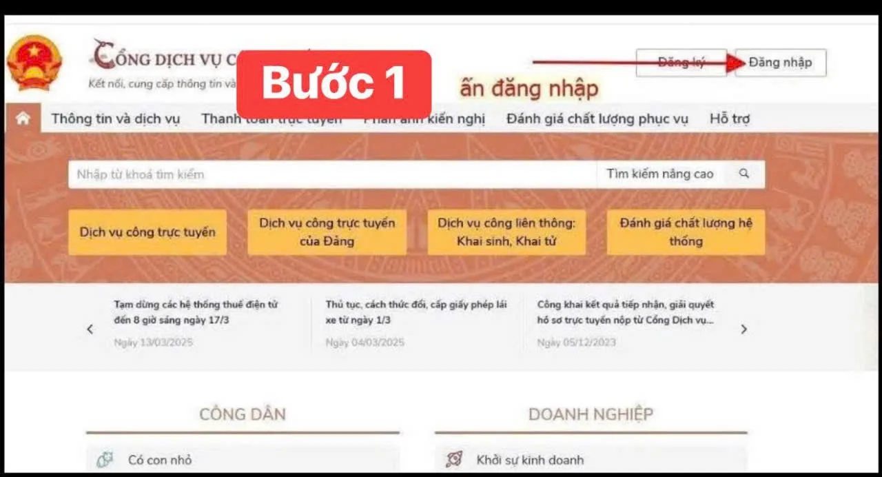 Bước 1 cách khai nộp thuế tạm thời cho doanh nghiệp chưa được cấp mã định danh sau 01/7/2025