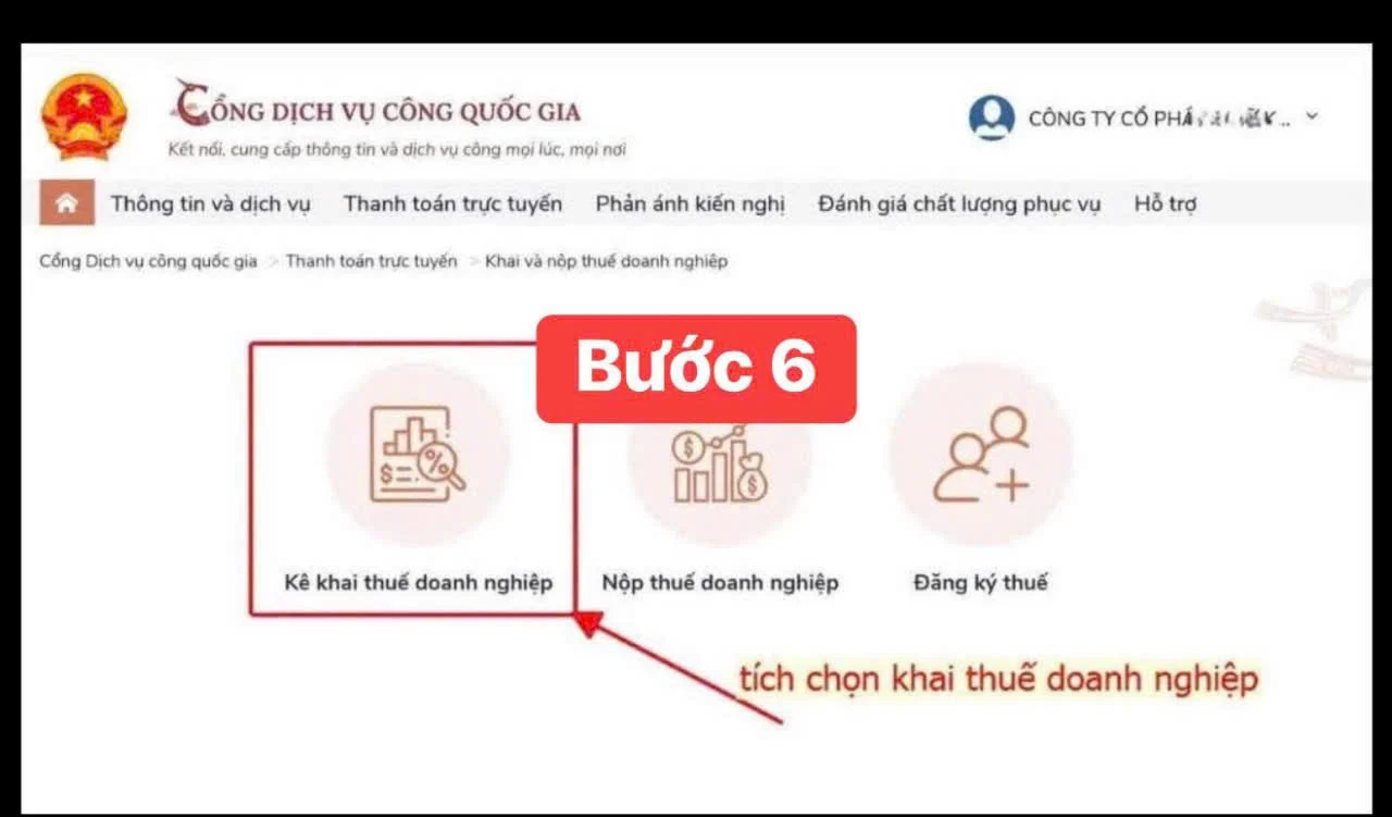 Bước 6 cách khai nộp thuế tạm thời cho doanh nghiệp chưa được cấp mã định danh sau 01/7/2025