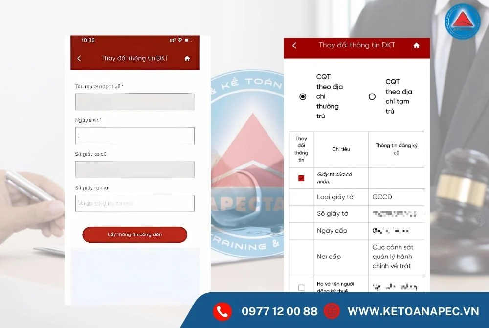 Giao diện ứng dụng eTax Mobile hiển thị các tùy chọn 