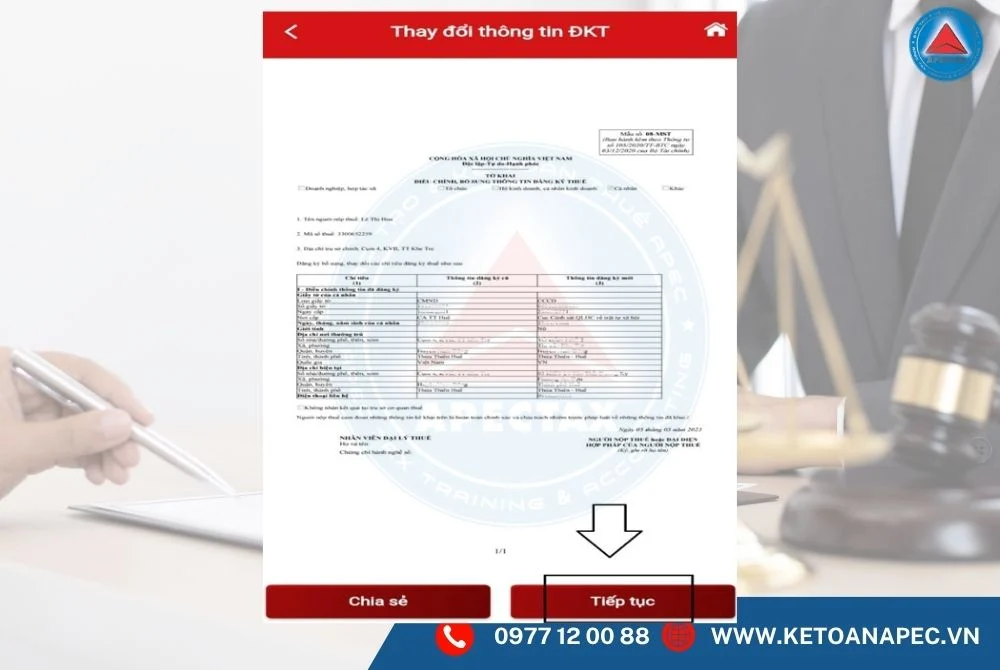 Giao diện nhập thông tin CCCD và liên hệ trên eTaxMobile