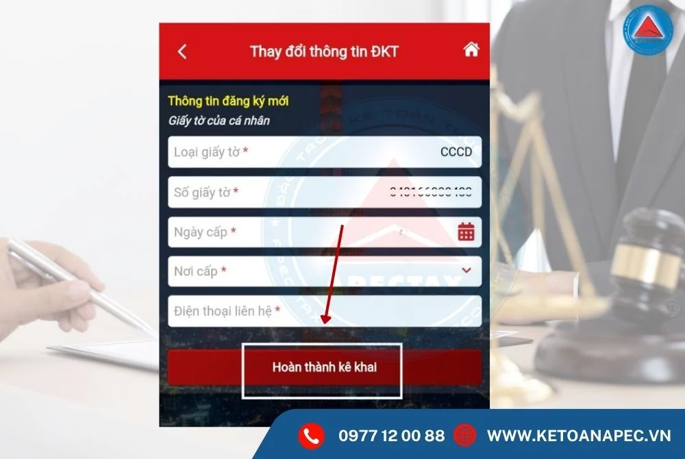 Màn hình cập nhật thông tin cá nhân và nhập số CCCD trên eTax Mobile