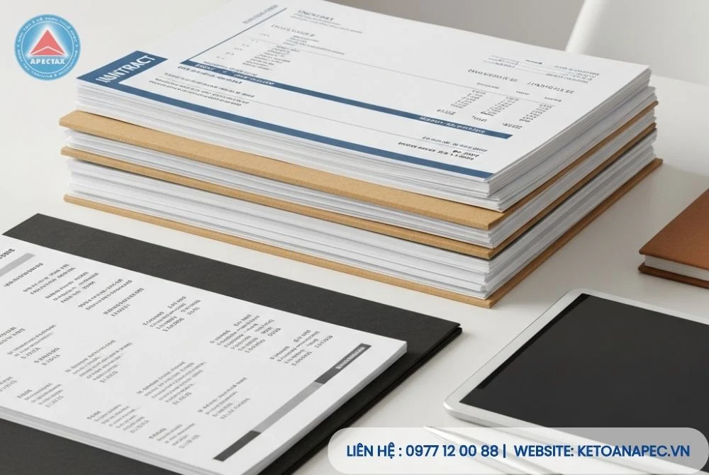 Chồng hồ sơ, chứng từ kế toán đầy đủ cho việc ủy quyền thanh toán chi phí trên 5 triệu đồng.