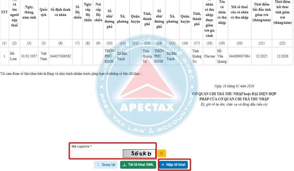 đăng ký người phụ thuộc trên dịch vụ công