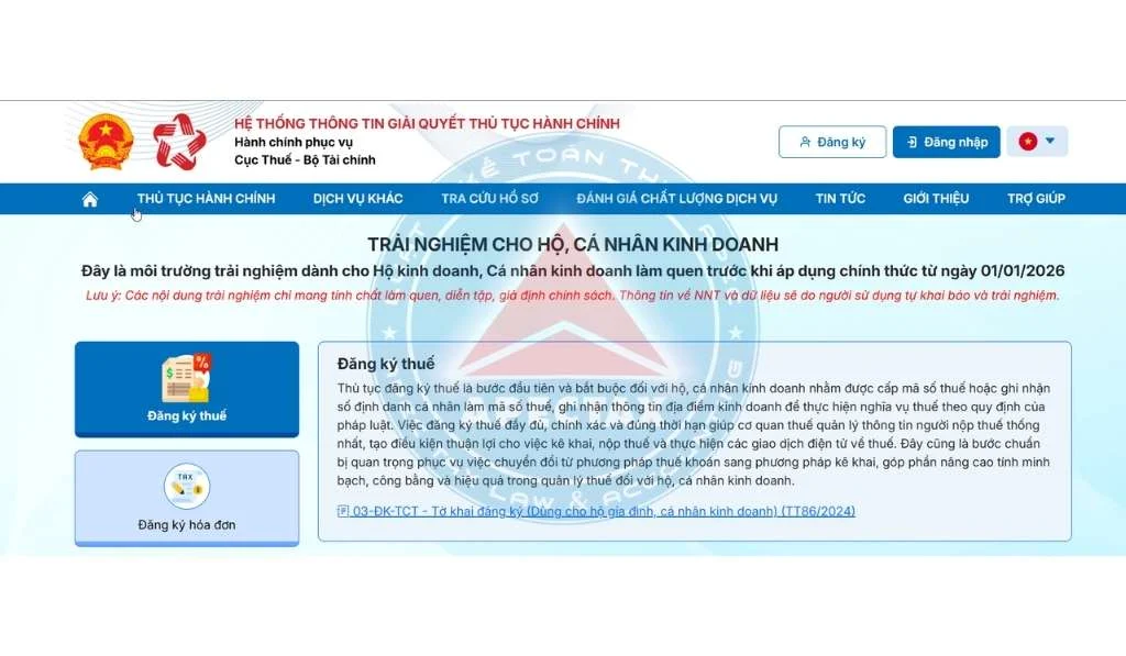 kế toán hộ kinh doanh Đăng ký thuế trên dịch vụ công