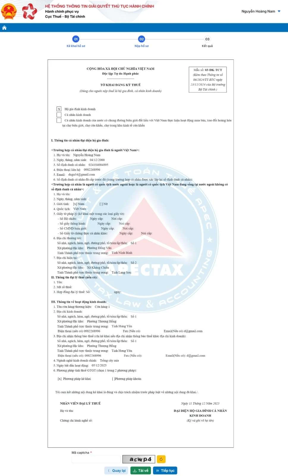 kế toán hộ kinh doanh Đăng ký thuế trên dịch vụ công