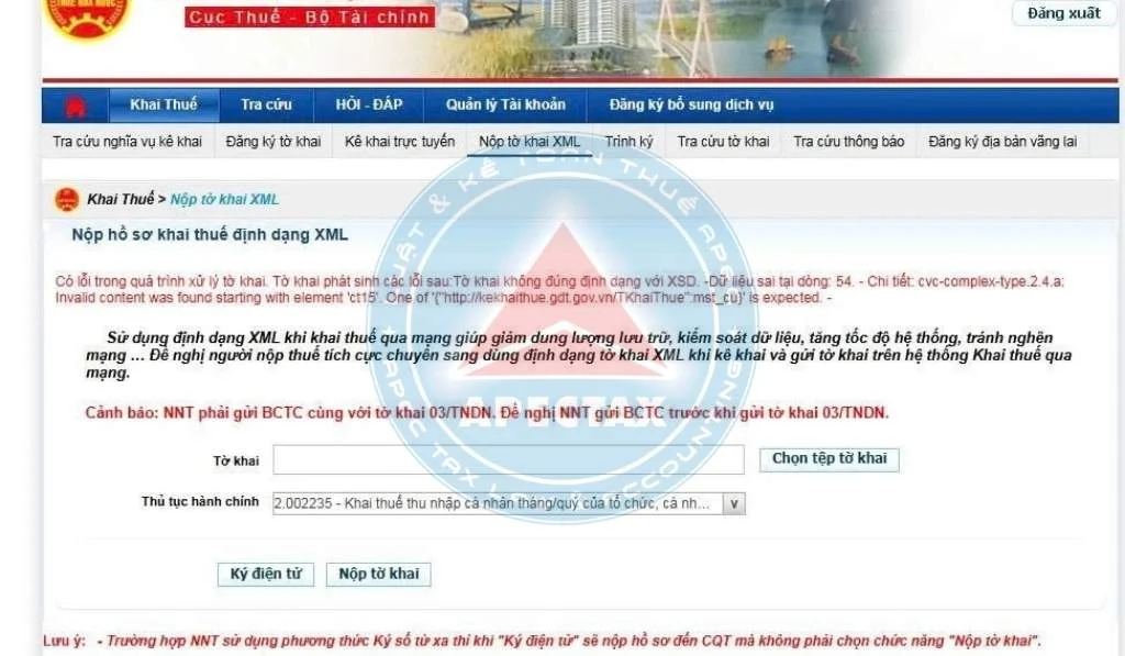 nộp và xử lý lỗi khi nộp Tờ khai thuế TNCN