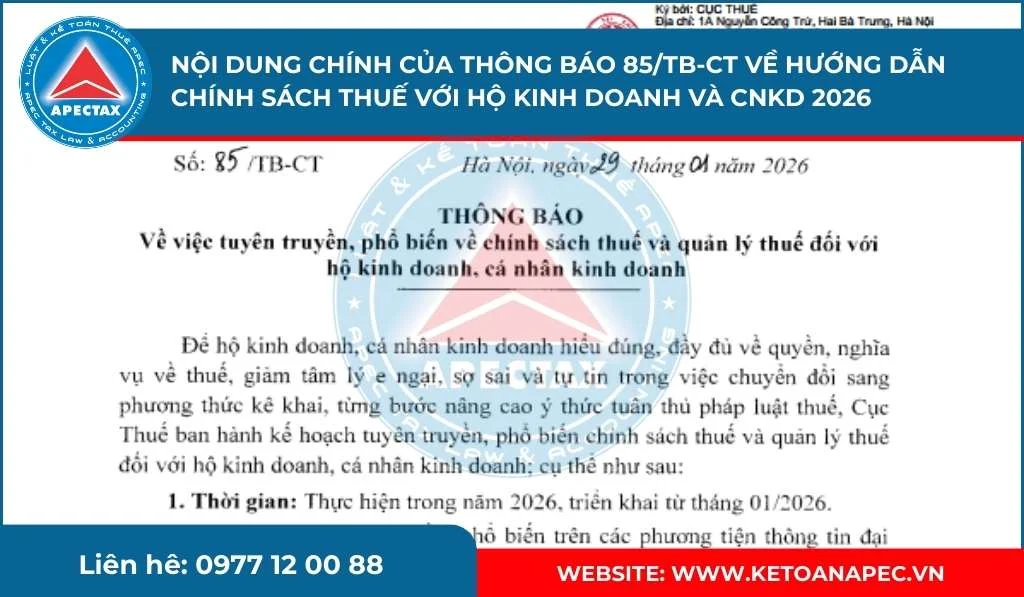 THÔNG BÁO 85/TB-CT