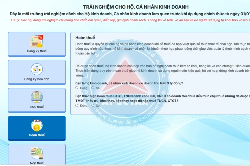 Hướng dẫn kế toán hộ kinh doanh hoàn thuế (Tờ khai 02/CNKD-TNCN-QTT) trên dịch vụ công 2026
