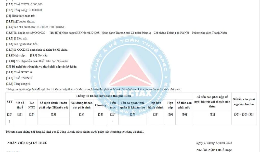 kế toán hộ kinh doanh lập đề nghị hoàn thuế