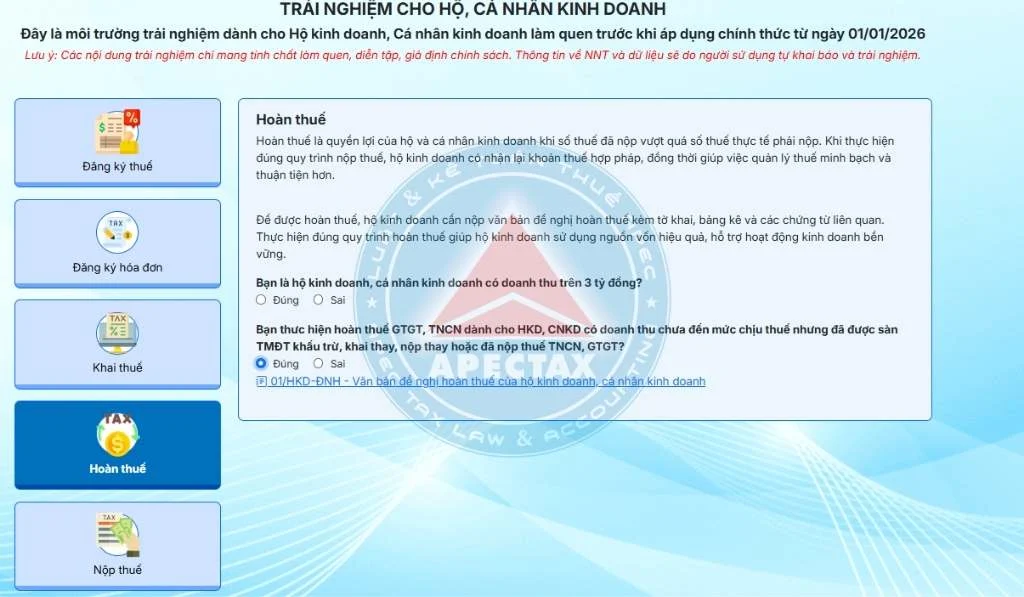 kế toán hộ kinh doanh lập đề nghị hoàn thuế
