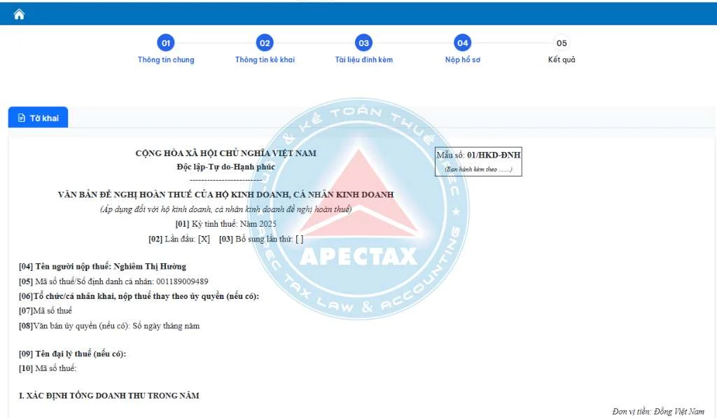 kế toán hộ kinh doanh lập đề nghị hoàn thuế